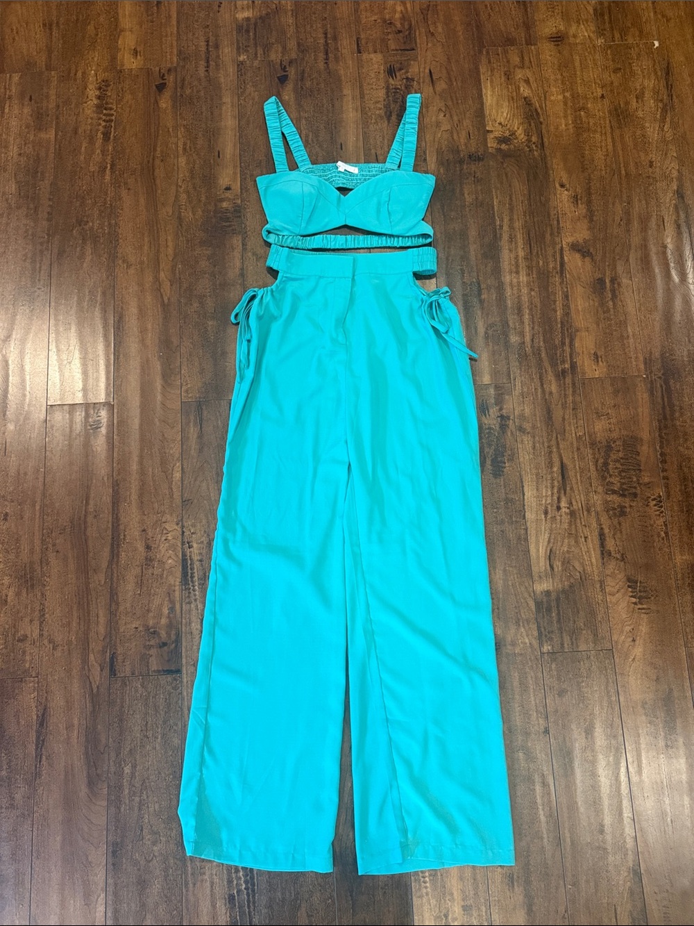 Revolve Turquoise cutout pants set